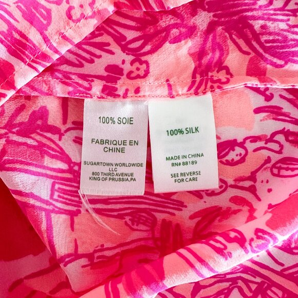 Lilly Pulitzer Elsa Silk Top - Cheeky Melon Rule Breakers - Size XS - Picture 8 of 10